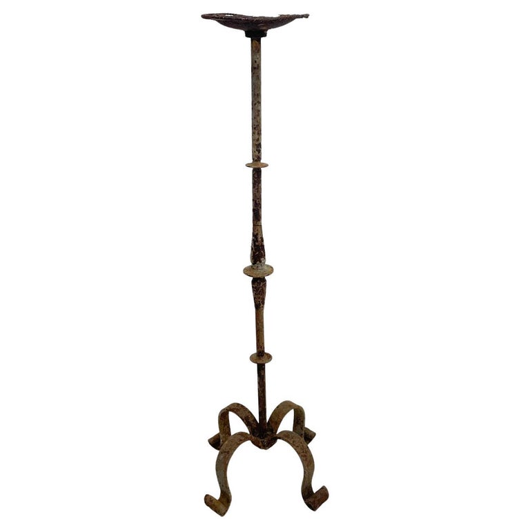 1940s Sculptural Distress Hand Forged Iron Floor Stand Tall Rustic Candle  Holder For Sale at 1stDibs | floor candle holders, floor candle stands