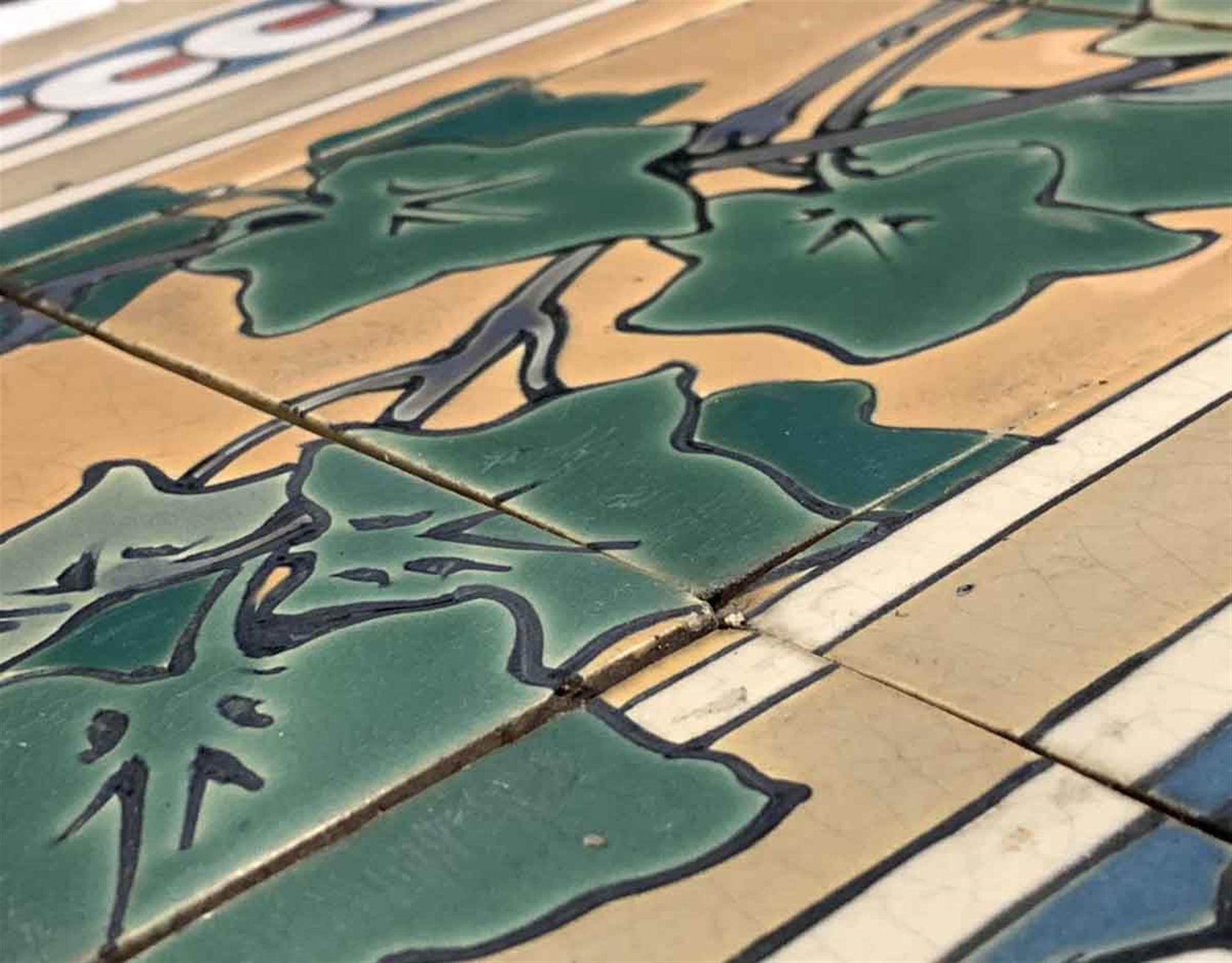 American 1940s Decorative Leafy Mural Floor Tile Set