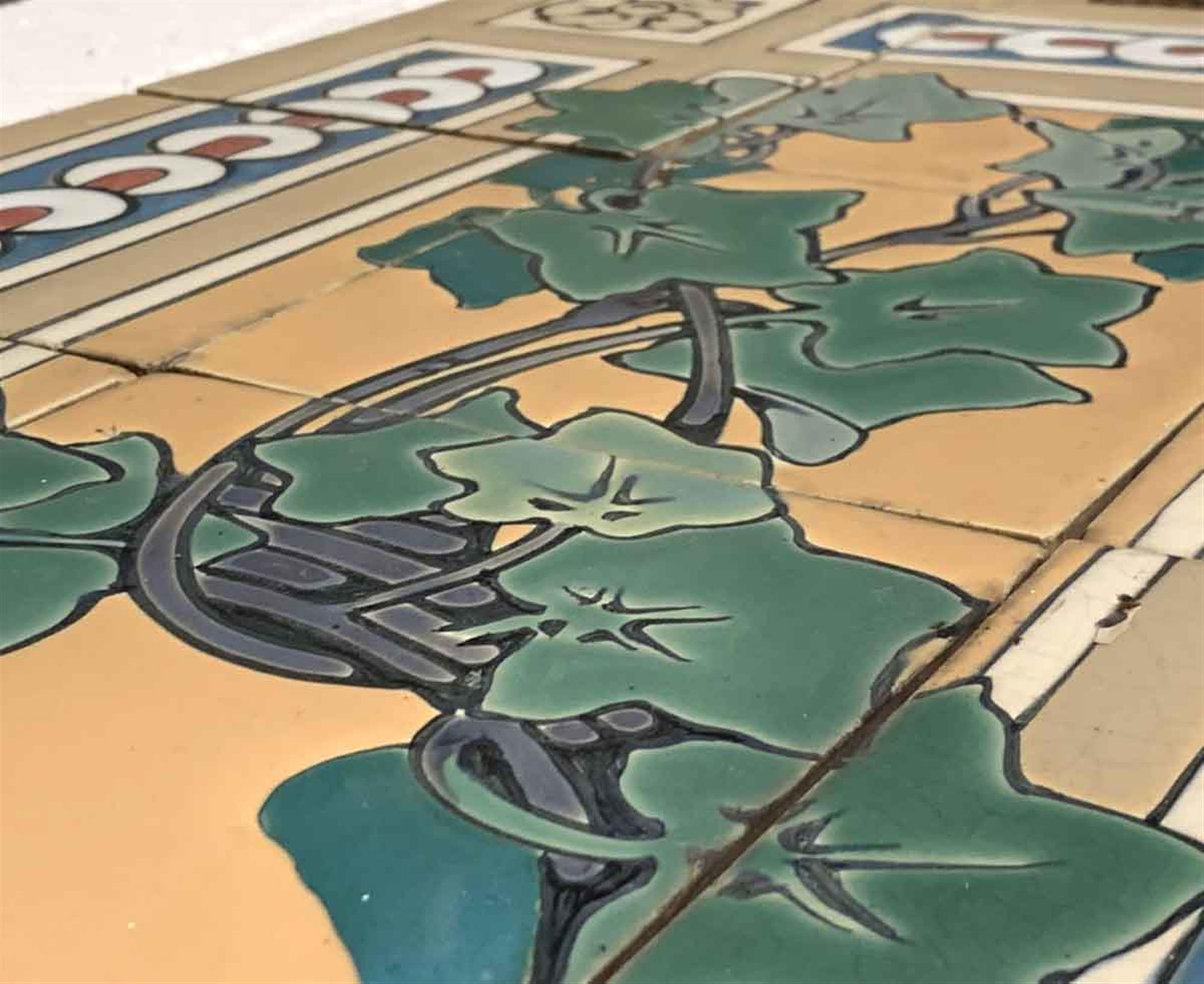 1940s Decorative Leafy Mural Floor Tile Set In Good Condition In New York, NY