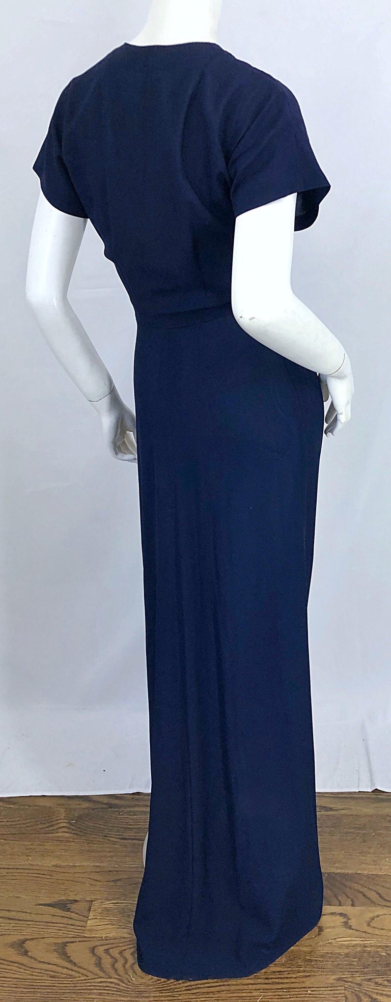 1940s Demi Couture Navy Blue + Pale Pink Short Sleeve 40s Vintage Gown / Dress
