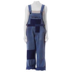 1930S Blue Cotton Men's Heavily Distressed Patchwork French Workwear Overalls