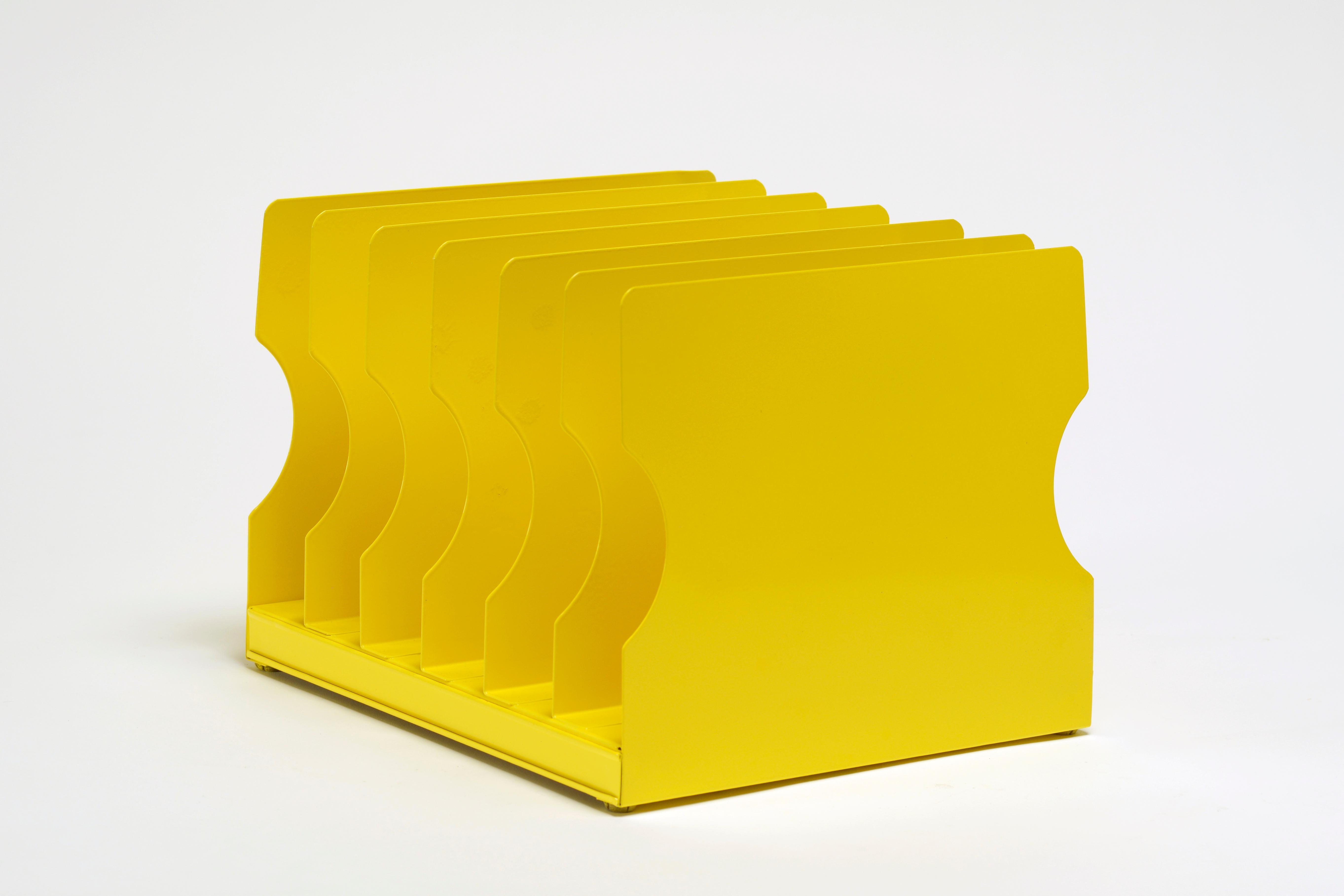 Mid-Century Modern 1940s Desktop File Holder Refinished in Mellow Yellow For Sale