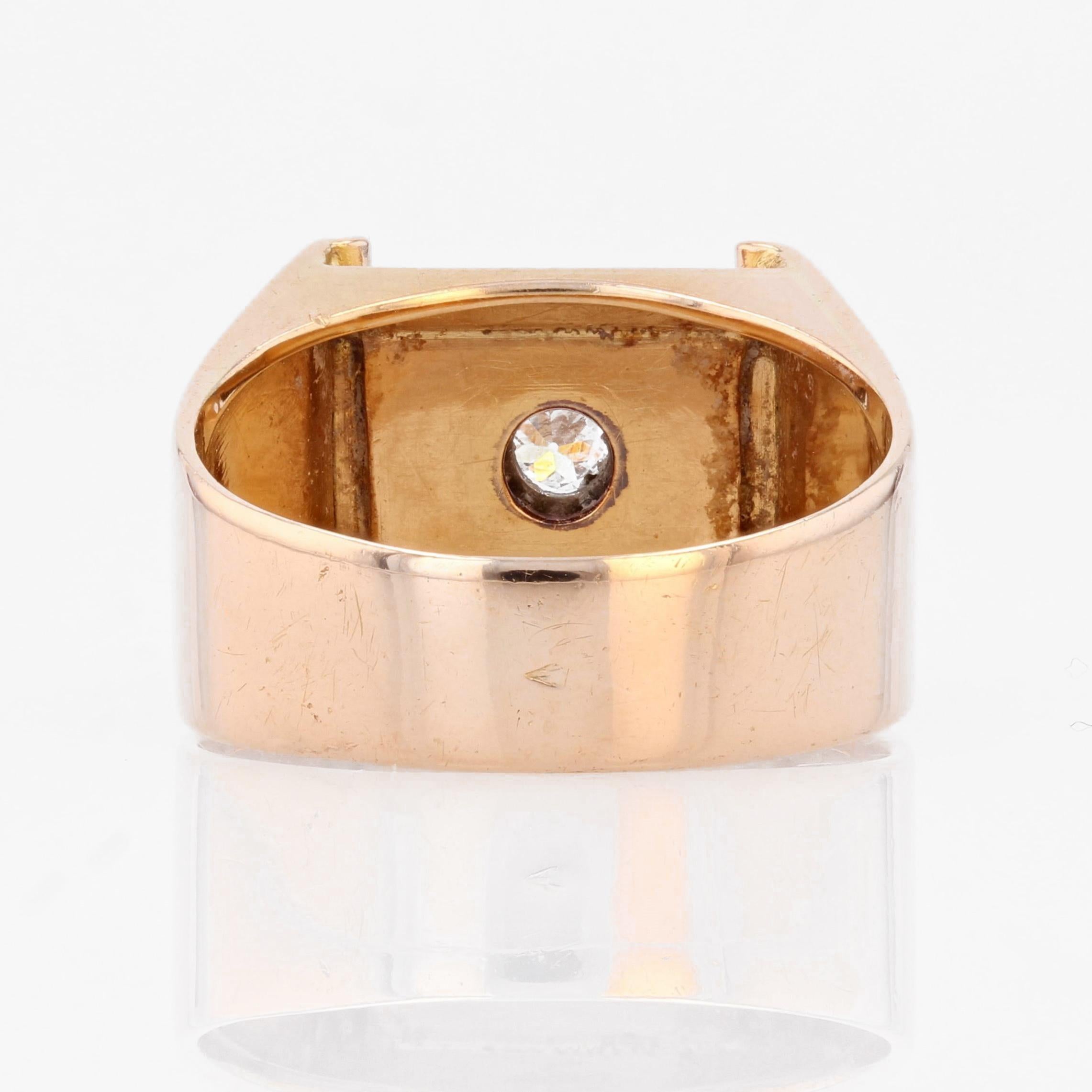 Women's or Men's 1940s Diamond 18 Karat Yellow Gold Signet Tank Ring For Sale