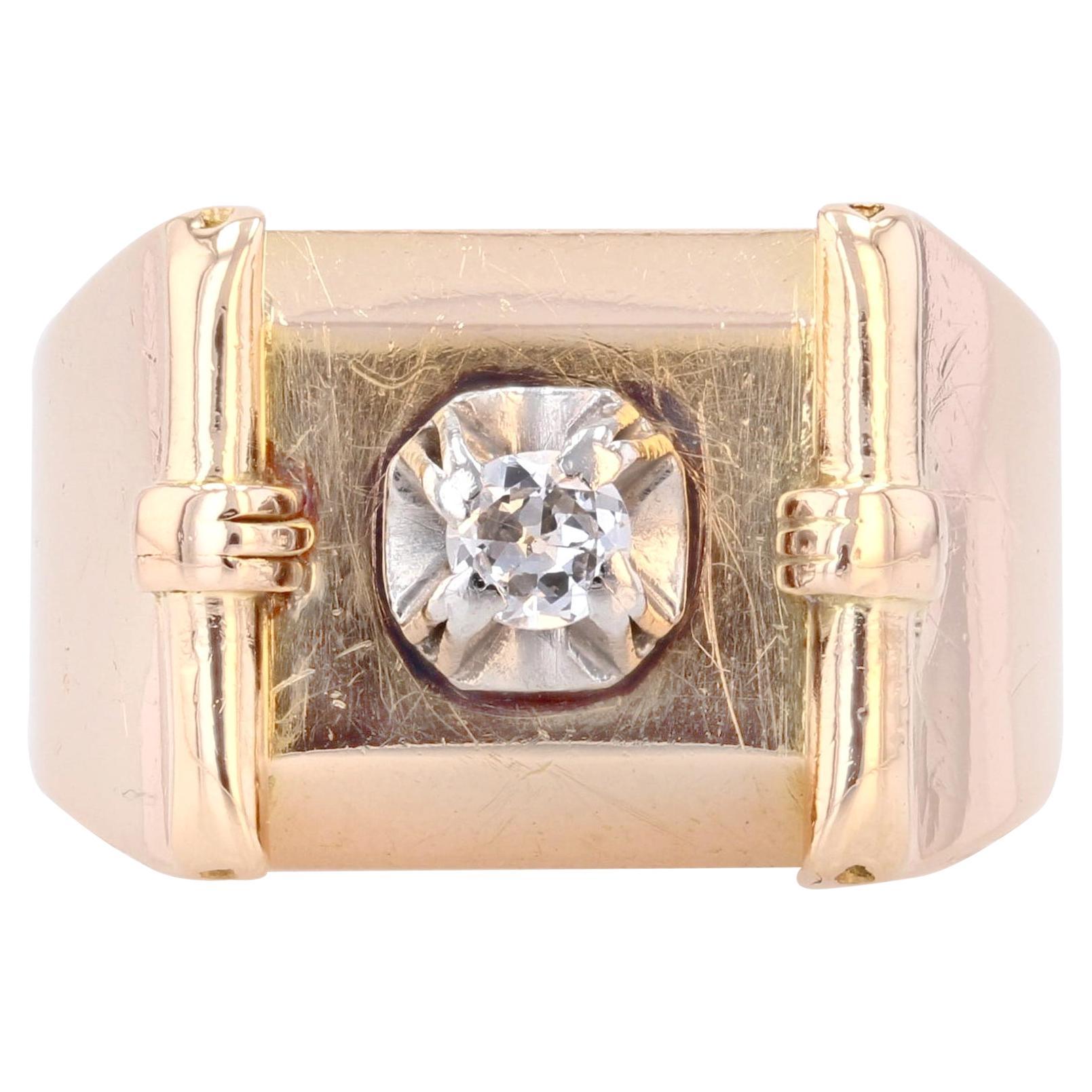 1940s Diamond 18 Karat Yellow Gold Signet Tank Ring For Sale