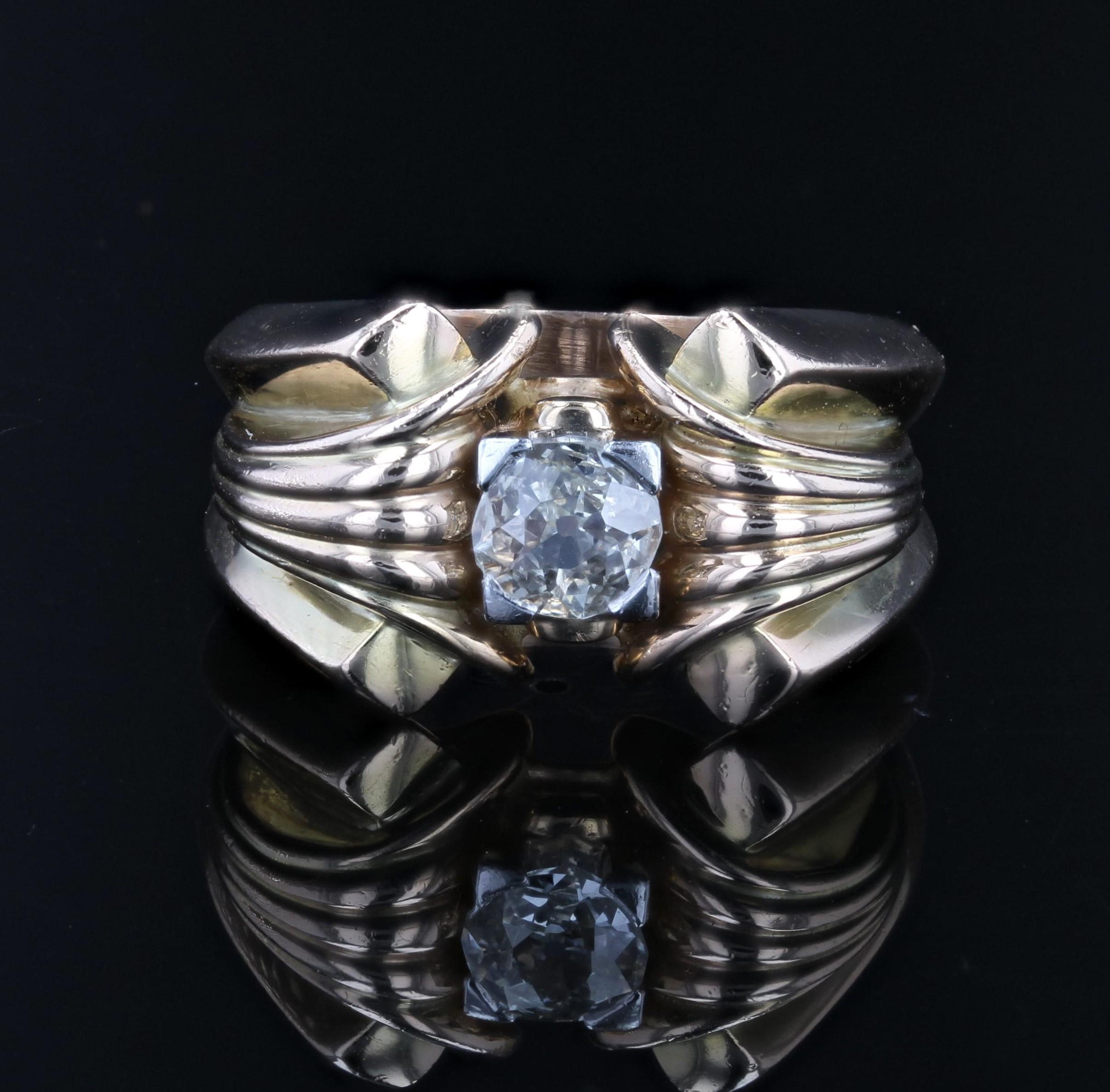 Rétro Bague débardeur en or jaune 18 carats et diamants des années 1940 en vente