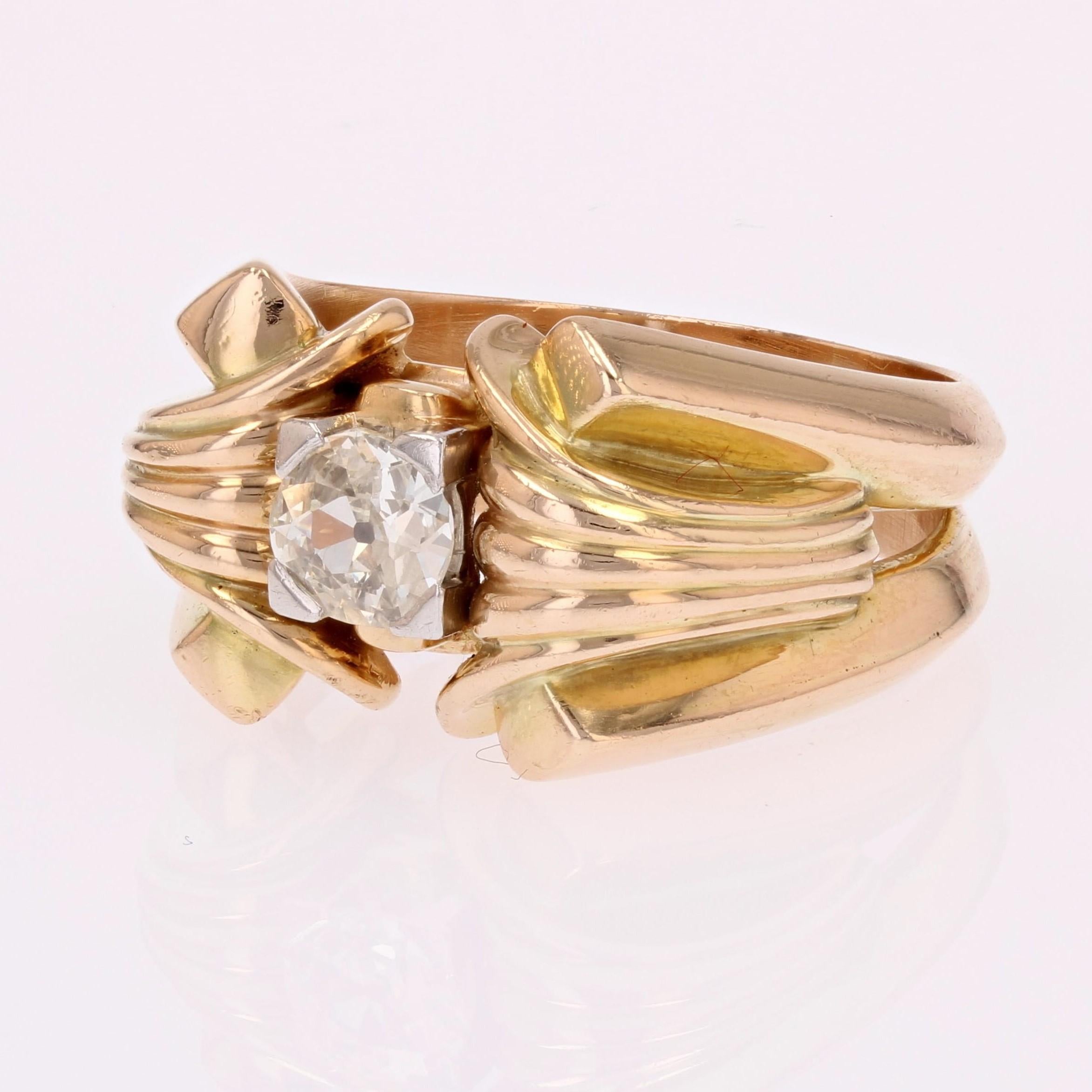 Women's or Men's 1940s Diamond 18 Karat Yellow Gold Tank Ring For Sale