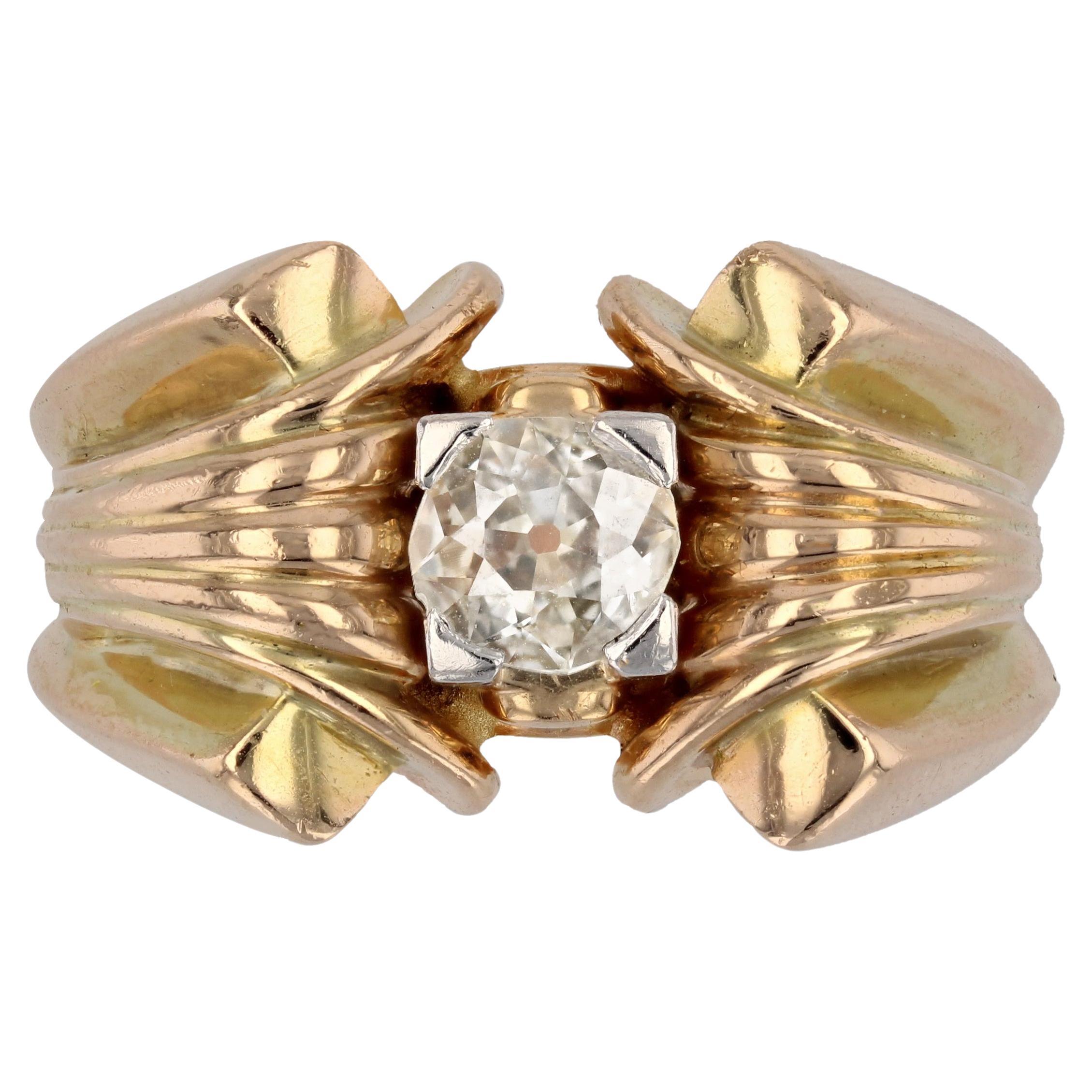 1940s Diamond 18 Karat Yellow Gold Tank Ring