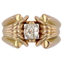 1940s Diamond 18 Karat Yellow Gold Tank Ring