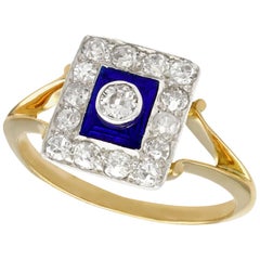 1940s Diamond and Blue Enamel Yellow Gold Cocktail Ring
