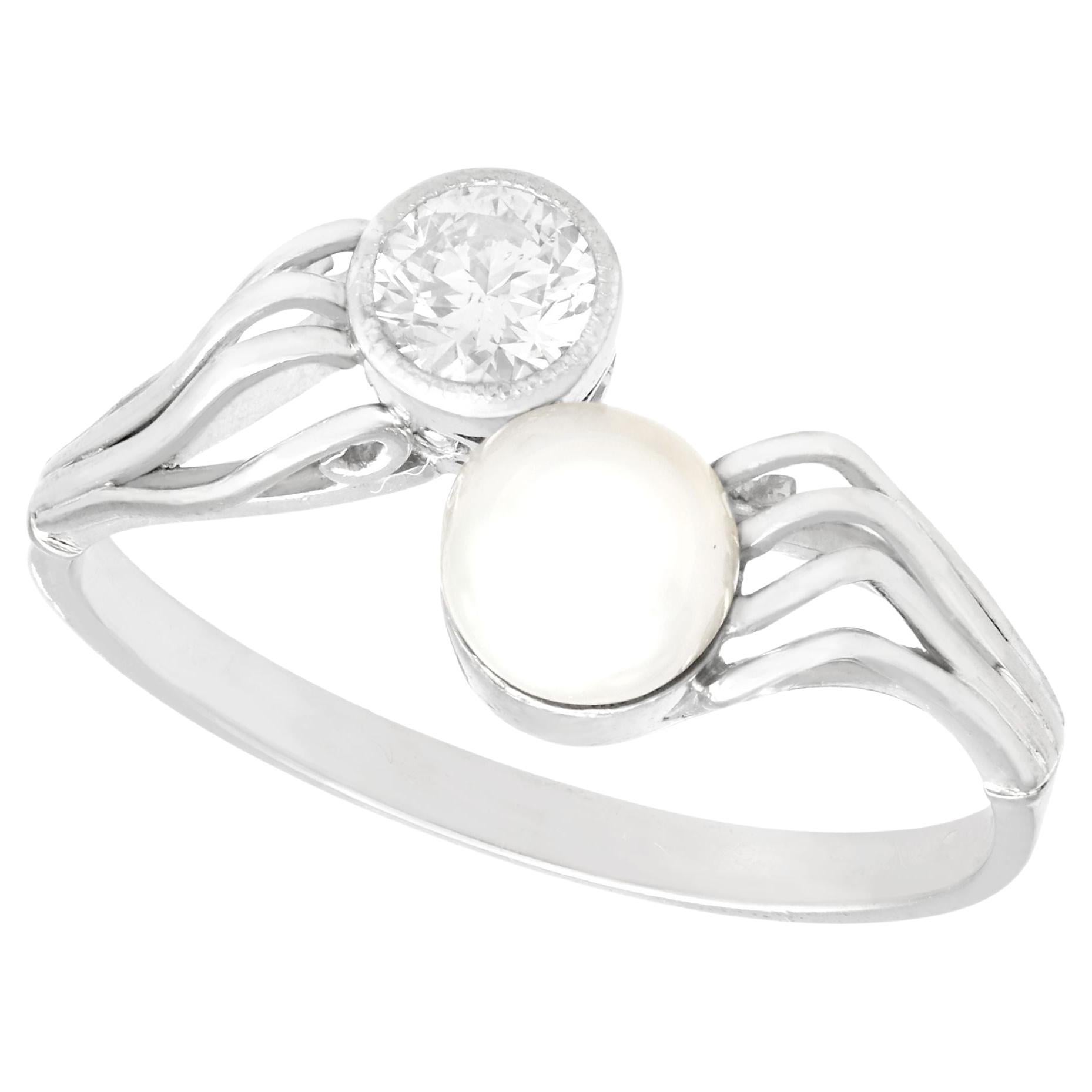 1940s Diamond and Cultured Pearl White Gold Twist Ring For Sale at 1stDibs