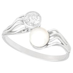 Vintage Diamond and Cultured Pearl White Gold Twist Ring