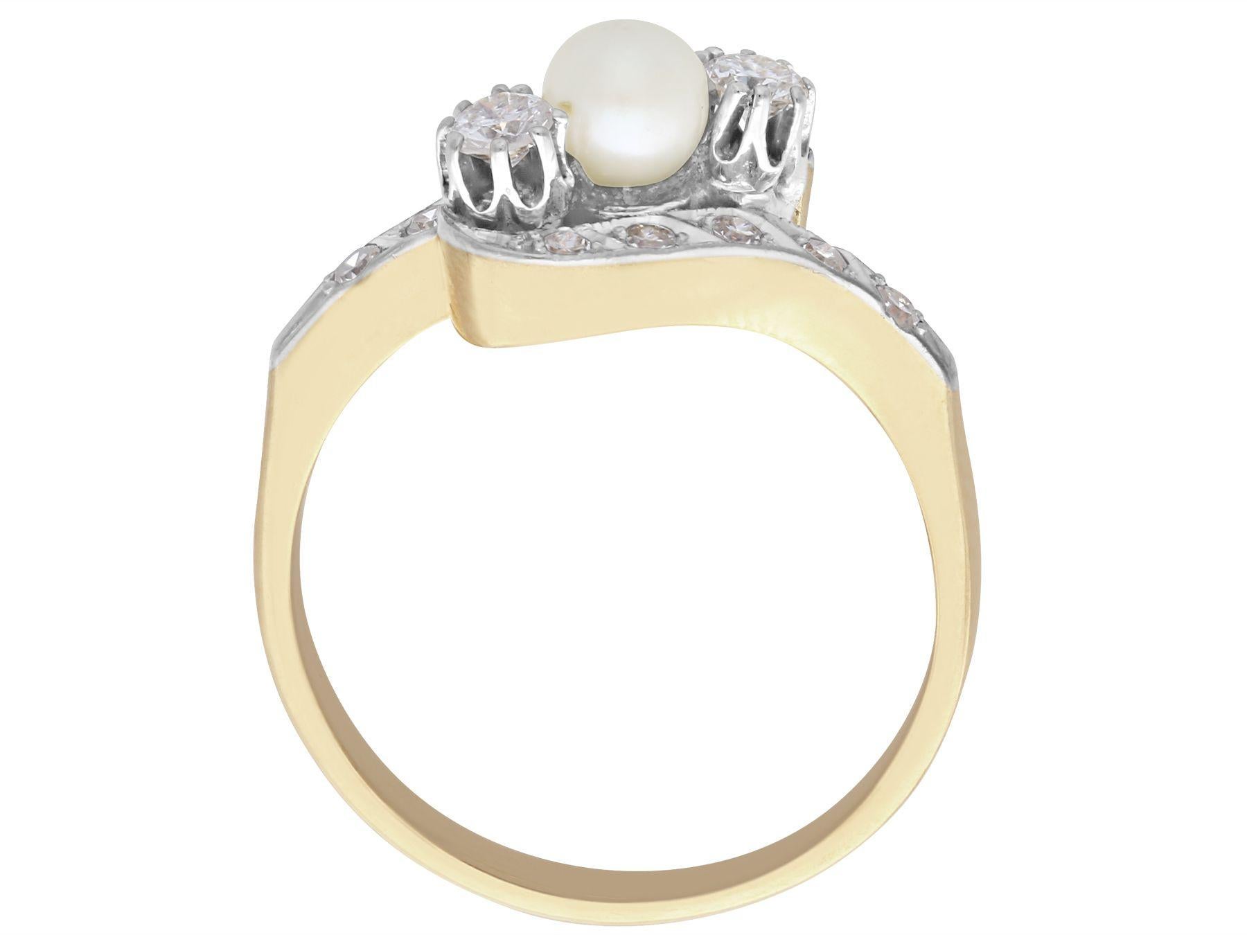 Women's 1940s Diamond and Pearl Yellow Gold and White Gold Set Cocktail Ring For Sale