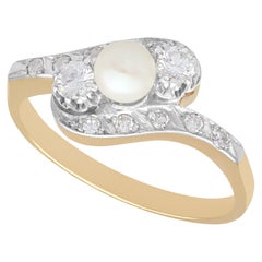 Vintage 1940s Diamond and Pearl Yellow Gold and White Gold Set Cocktail Ring