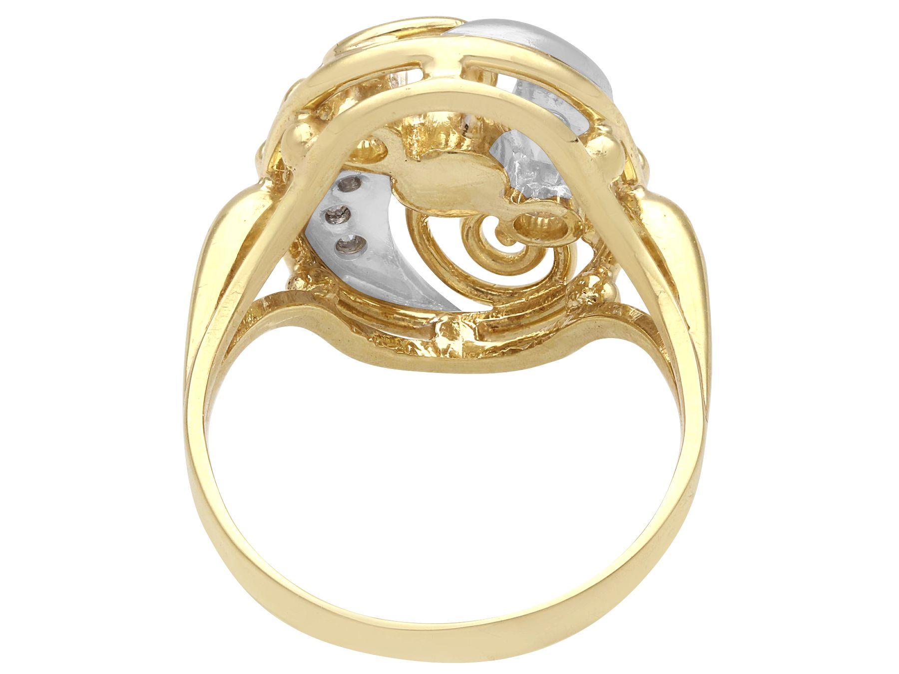 Round Cut 1940s Diamond and Pearl Yellow Gold Cocktail Ring For Sale