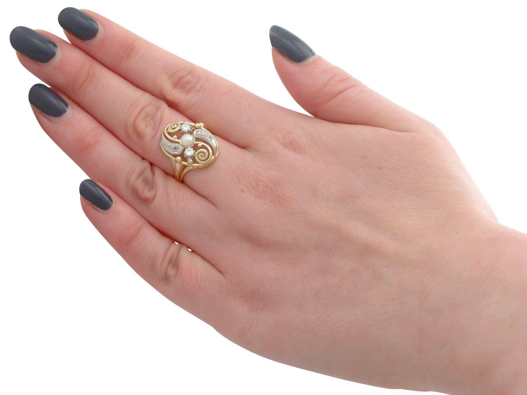 Women's 1940s Diamond and Pearl Yellow Gold Cocktail Ring