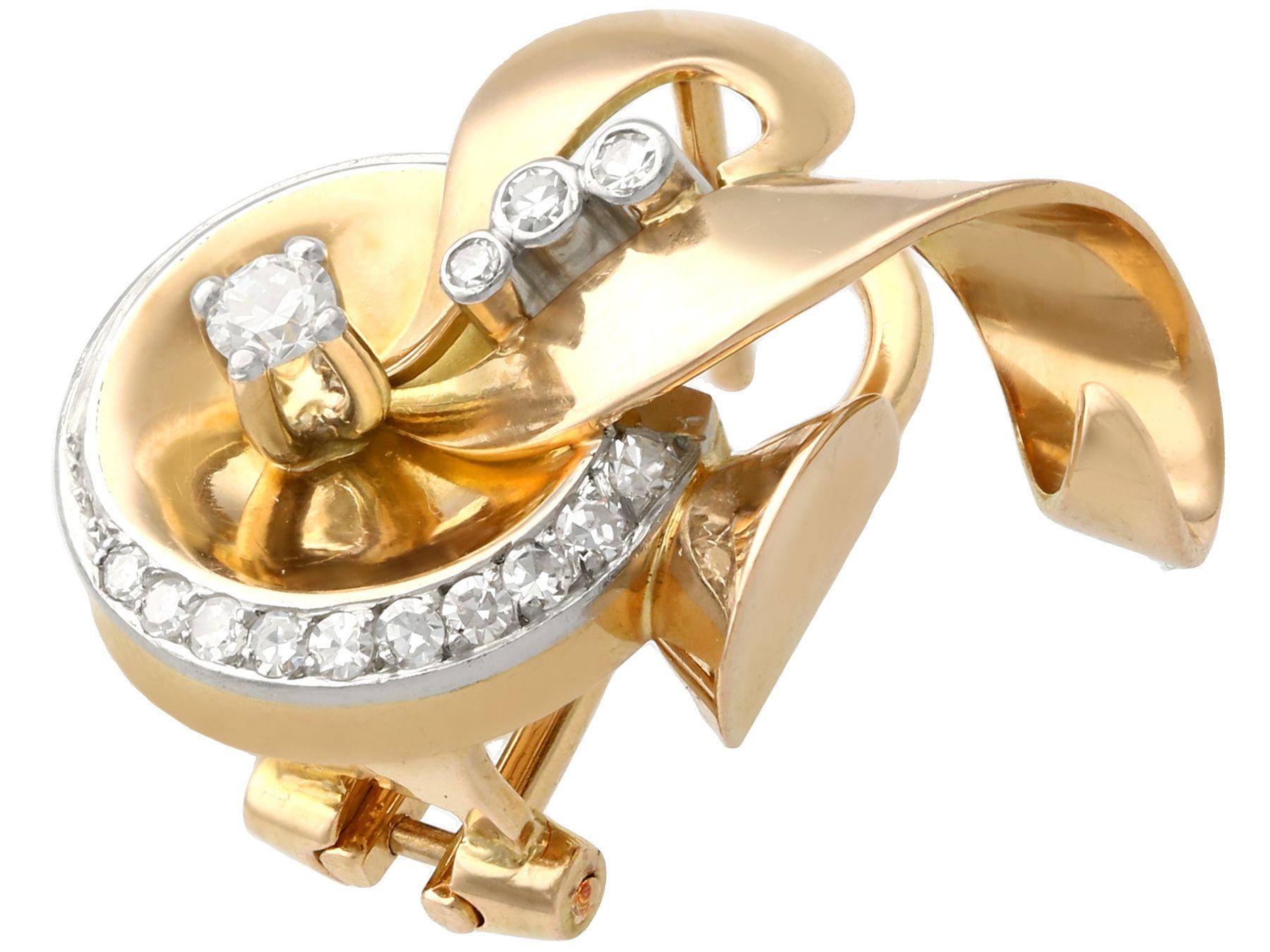 Femenino o masculino Años 40, Pendientes de Diamantes y Oro Amarillo, Art Decó en venta