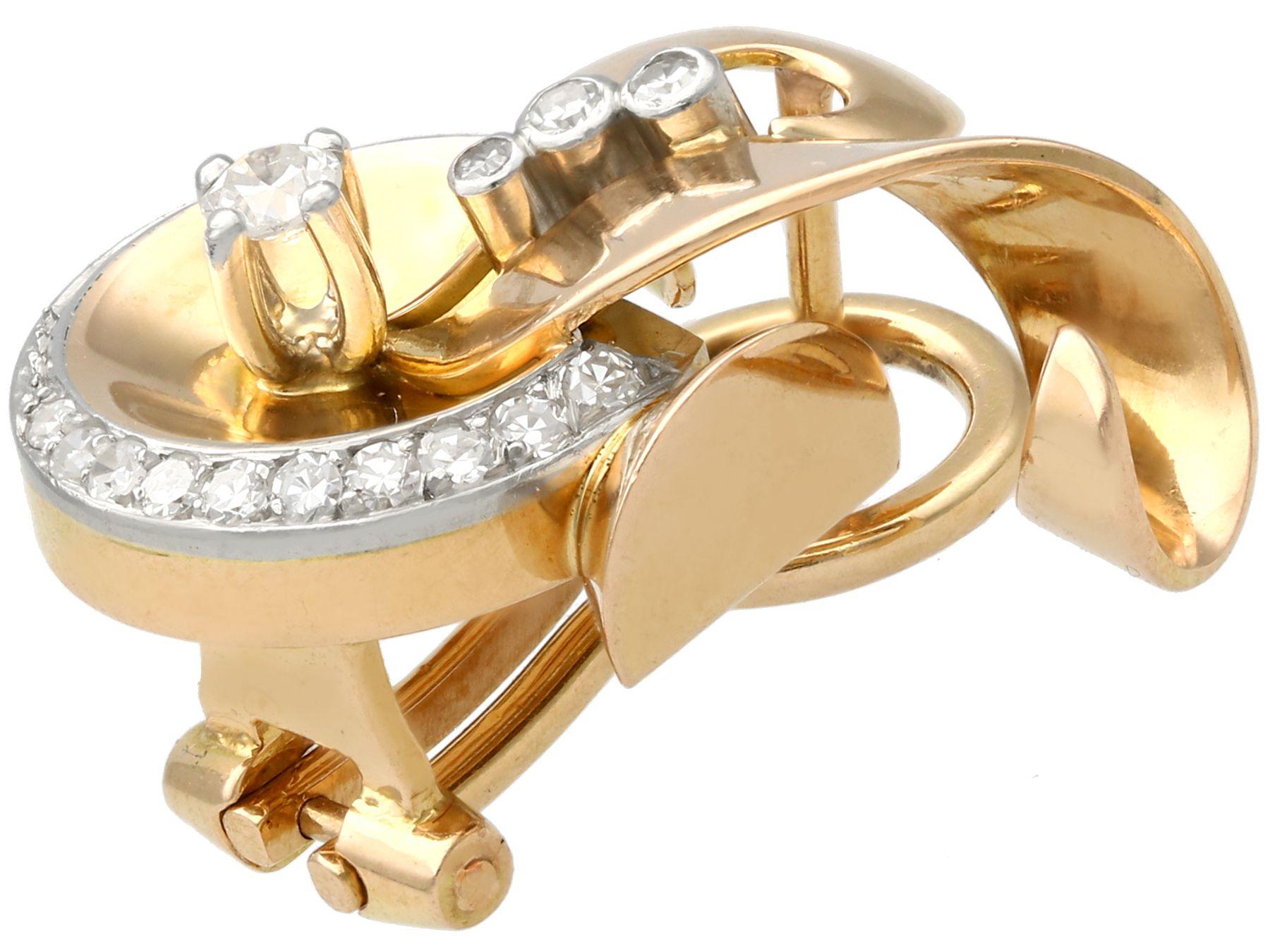 1940er Jahre Diamant- und Gelbgold-Ohrringe, Art Deco im Angebot 1