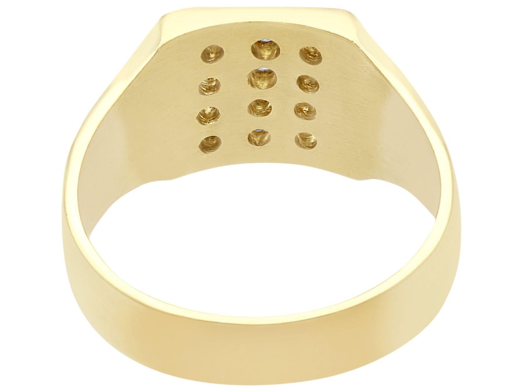 Round Cut 1940s Diamond and Yellow Gold Signet Ring For Sale