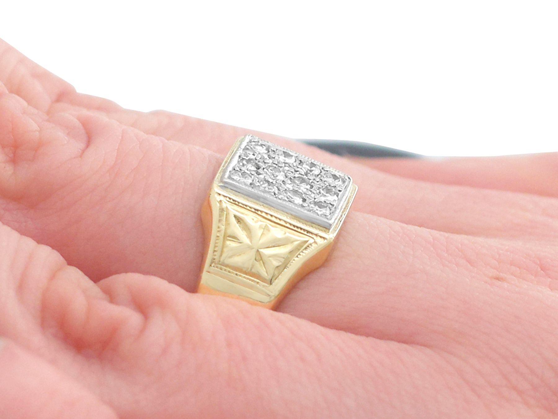1940s Diamond and Yellow Gold Signet Ring For Sale 1