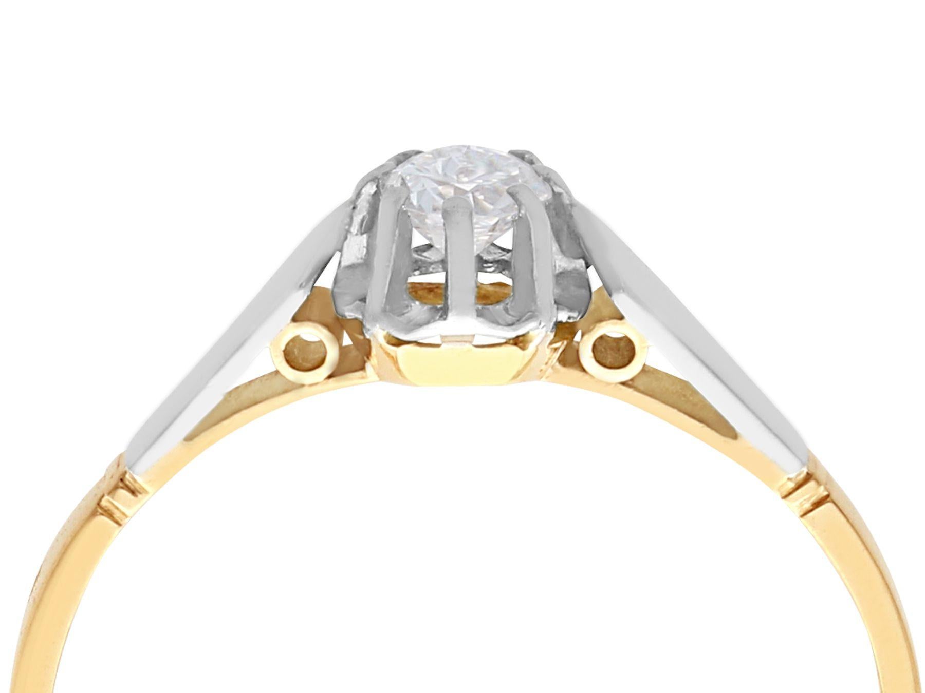 An impressive vintage 1940s 0.22 carat diamond and 18 karat yellow gold, 18 karat white gold set solitaire ring; part of our diverse diamond jewelry collections.

This fine and impressive vintage solitaire engagement ring has been crafted in 18k