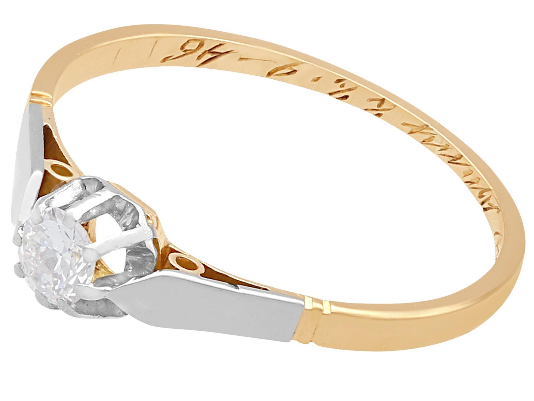 Taille ronde Bague de fiançailles solitaire en or jaune et diamant des années 1940 en vente