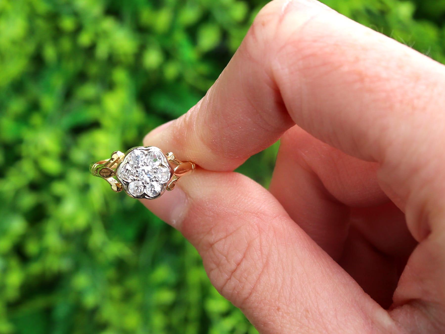 A fine and impressive vintage 0.51 carat diamond and 18 karat yellow gold, 18 karat white gold set cluster ring; part of our collection of vintage diamond rings.

This fine and impressive vintage diamond cluster ring has been crafted in 18k yellow