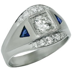 1940s Diamond Blue Sapphire White Gold Retro Ring