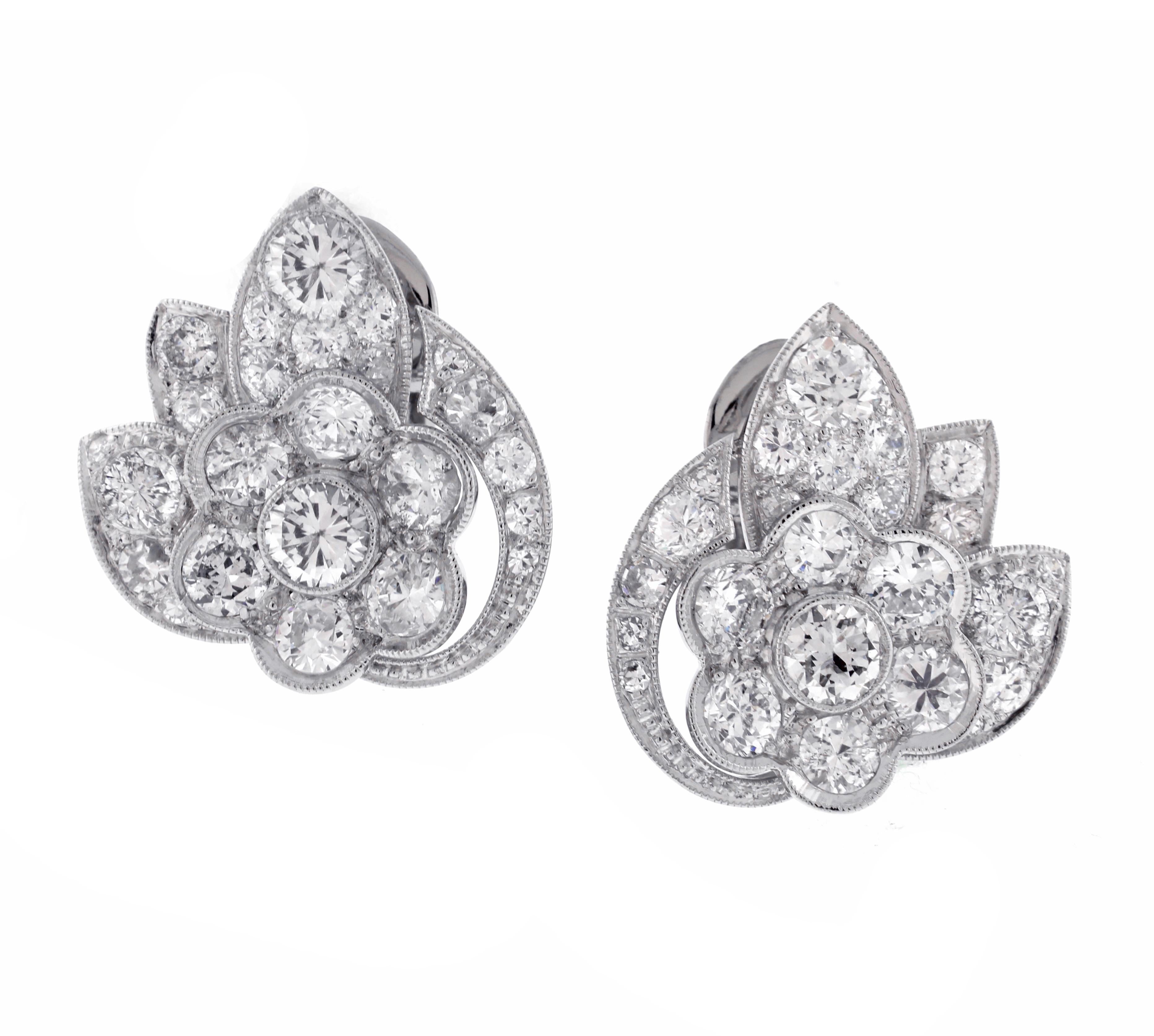 Women's 1940s Diamond Cluster Floral Earrings