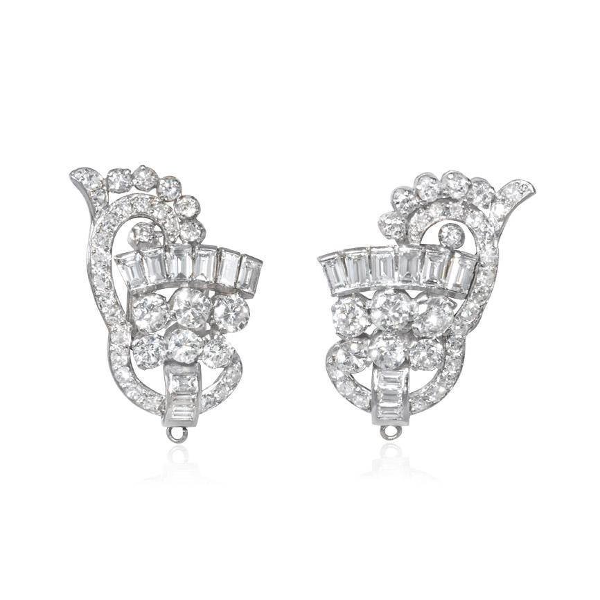 Retro 1940s Diamond and Platinum Day-to-Night Earrings with Removable Fringe Pendants