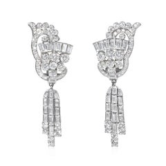 Vintage 1940s Diamond and Platinum Day-to-Night Earrings with Removable Fringe Pendants