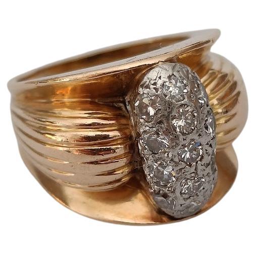1940er Jahre Gadrooned-Ring, Diamant Gold und Platin