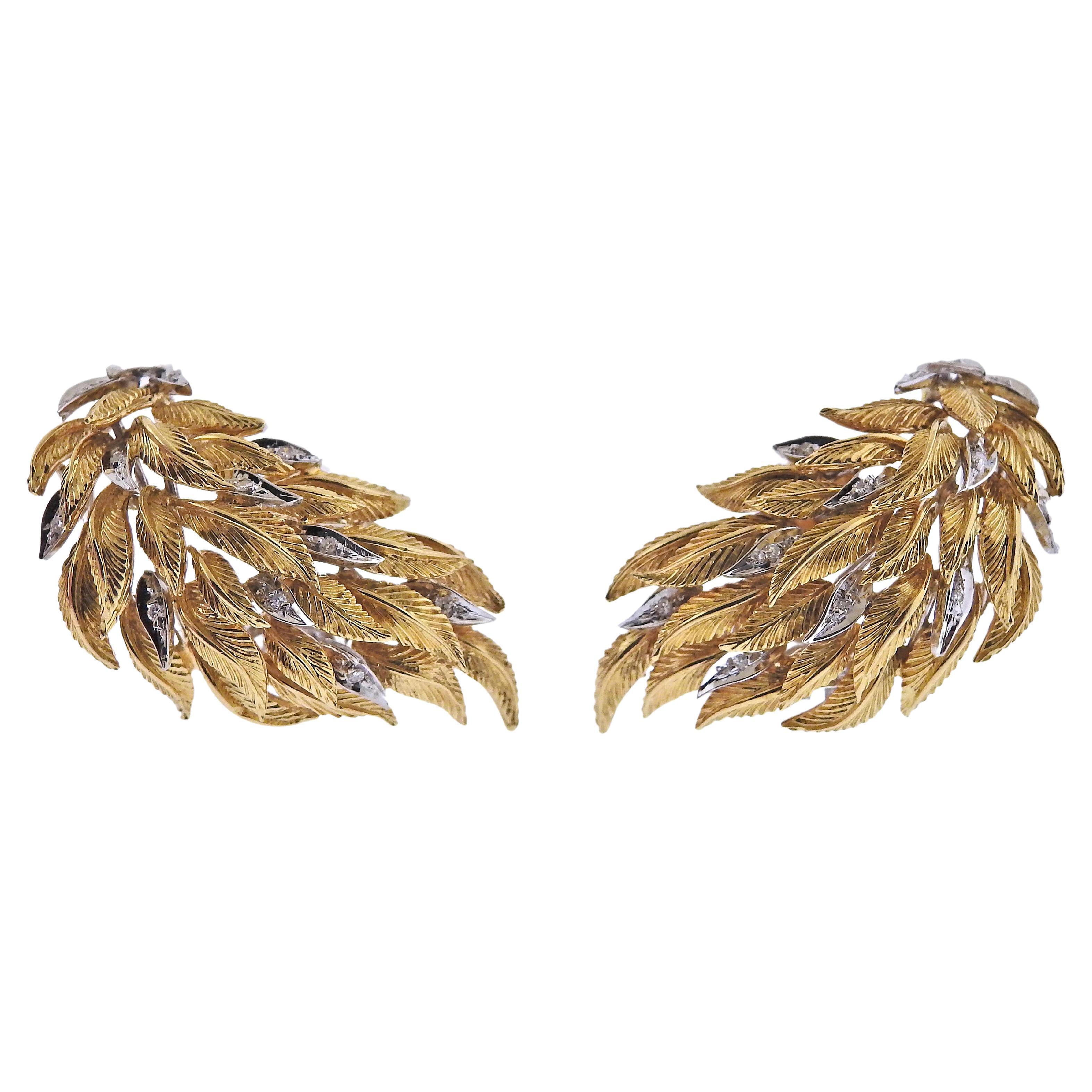 1940s Diamond Gold Cocktail Earrings For Sale