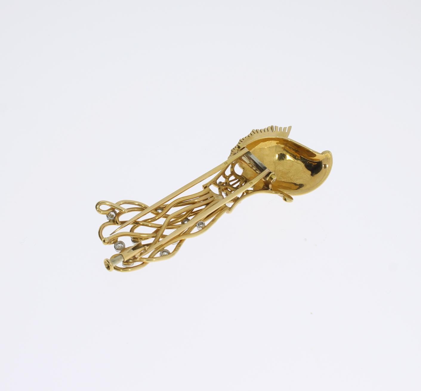 1940s Diamond Gold Fish Brooch For Sale 1