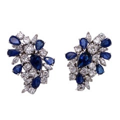 1940's Diamond Natural Blue Sapphire 18 Karat White Gold Leverback Earrings