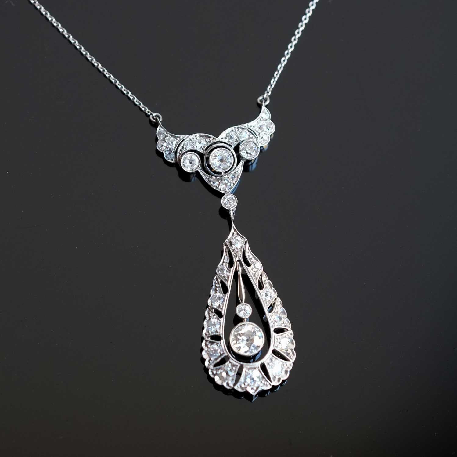 da uomo o donna Collana di diamanti del 1940 in oro bianco in vendita