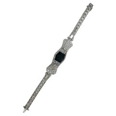 1940
s Diamond Onyx Platinum Estate Vintage Bracelet