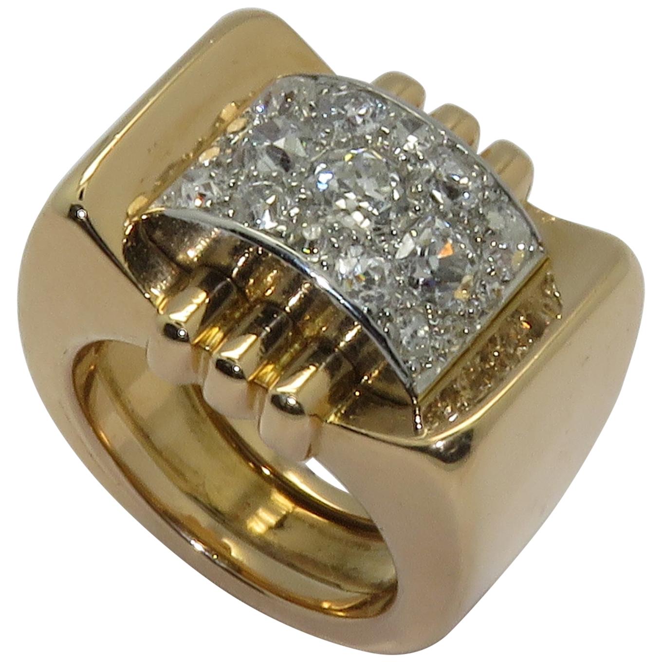 1940s Diamond "Pont" Platinum and Gold Cocktail Ring