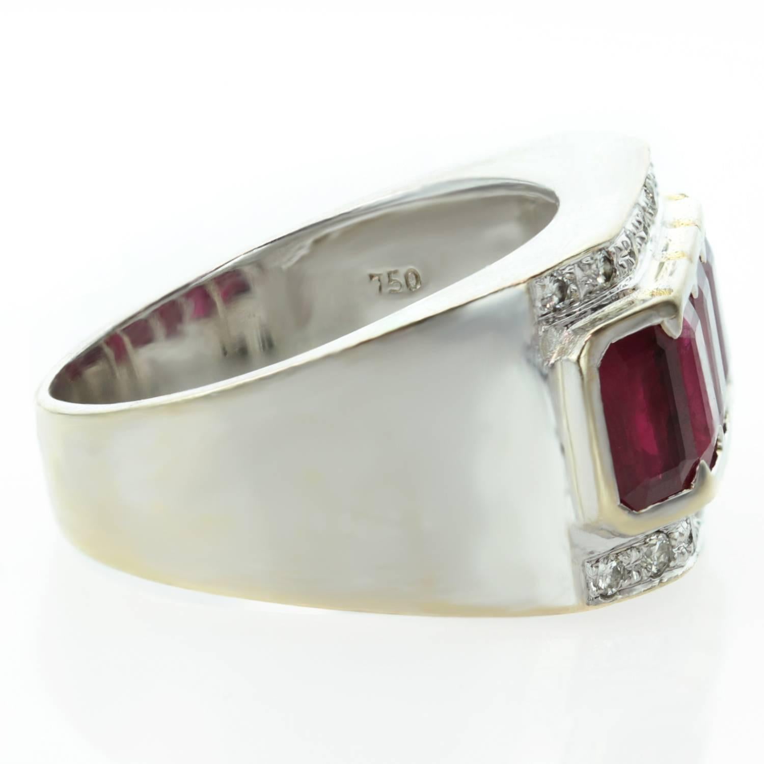 Emerald Cut 1940s Diamond Ruby White and Yellow Gold Ring For Sale