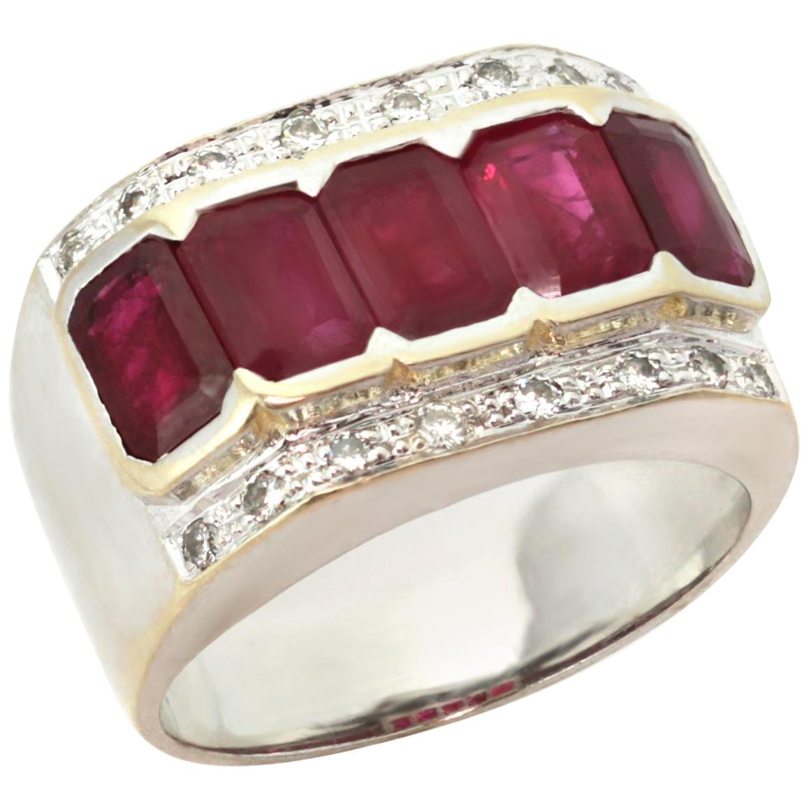 1940s Diamond Ruby White and Yellow Gold Ring For Sale