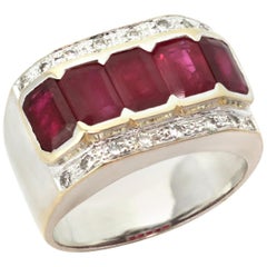 1940s Diamond Ruby White and Yellow Gold Ring