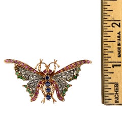1940's Diamond Sapphire Ruby Emerald Rose Gold Vintage Butterfly Pin Brooch