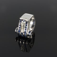 1940s Diamond Sapphire White Gold Ring