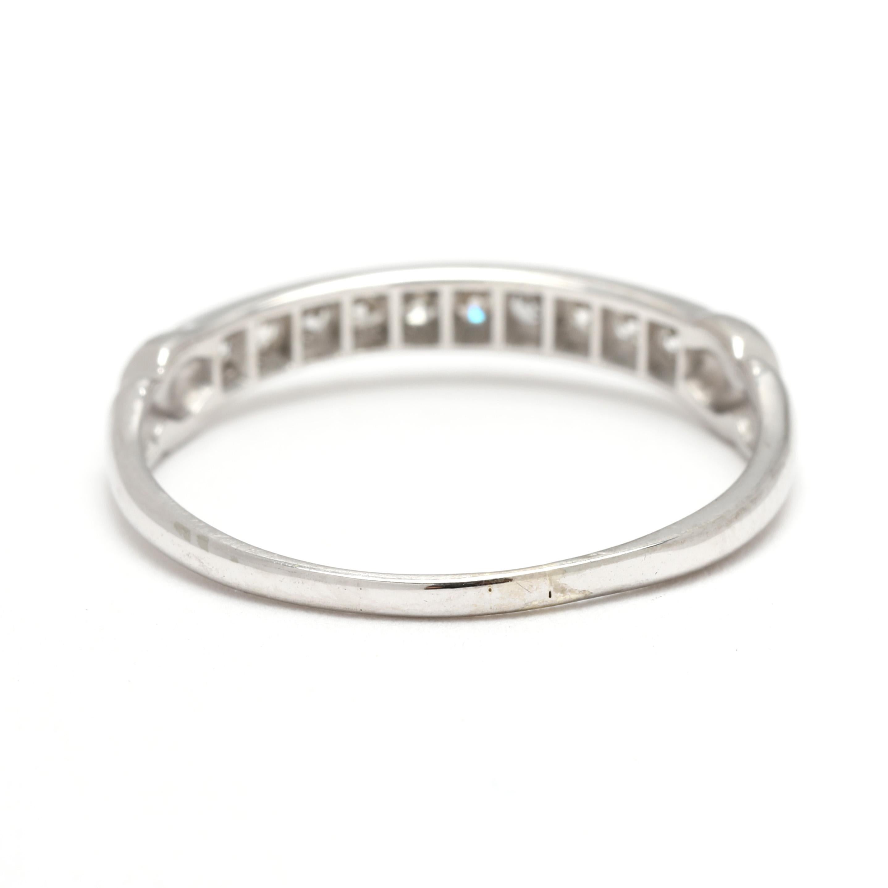 Single Cut 1940's Diamond Wedding Band, 18k White Gold, Ring Size 6.75