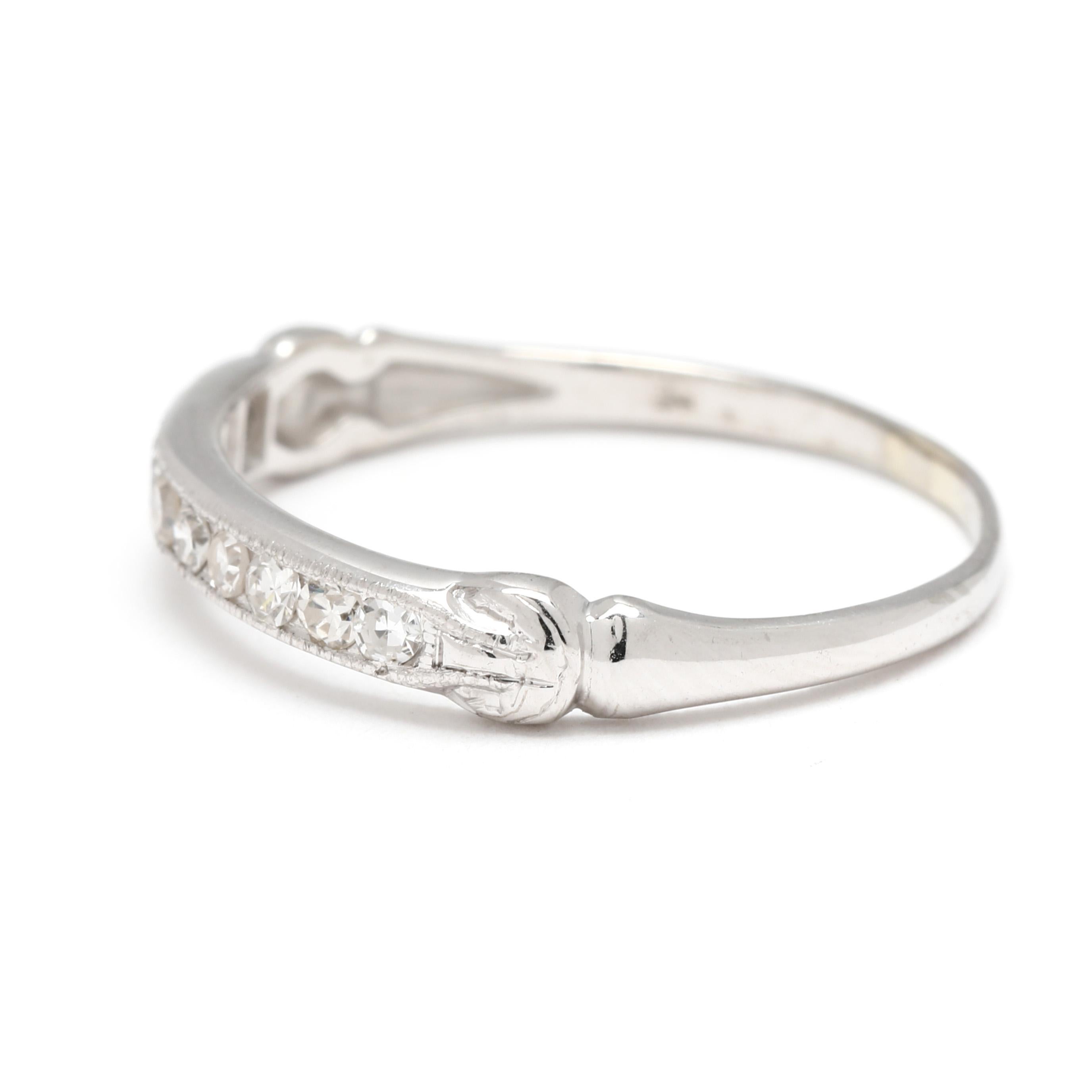 1940's Diamond Wedding Band, 18k White Gold, Ring Size 6.75 In Good Condition In McLeansville, NC