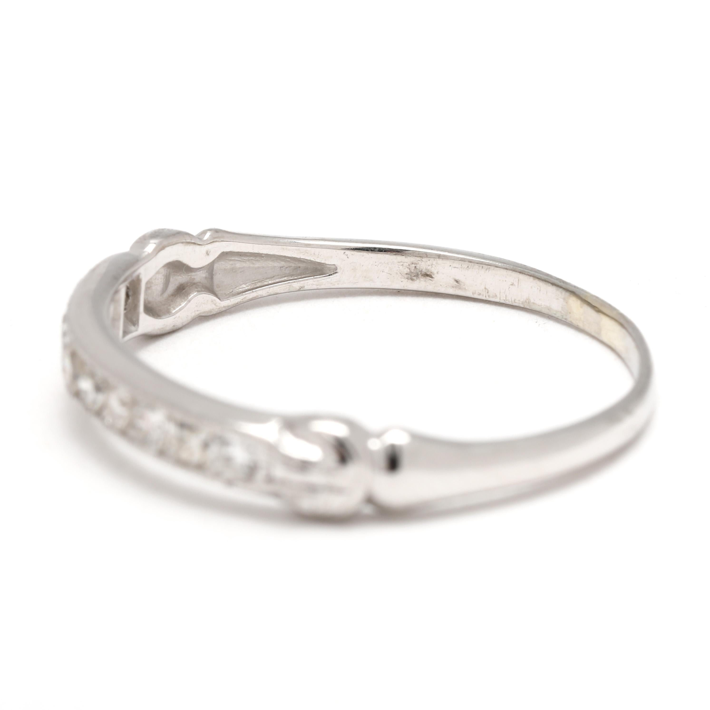 Women's or Men's 1940's Diamond Wedding Band, 18k White Gold, Ring Size 6.75