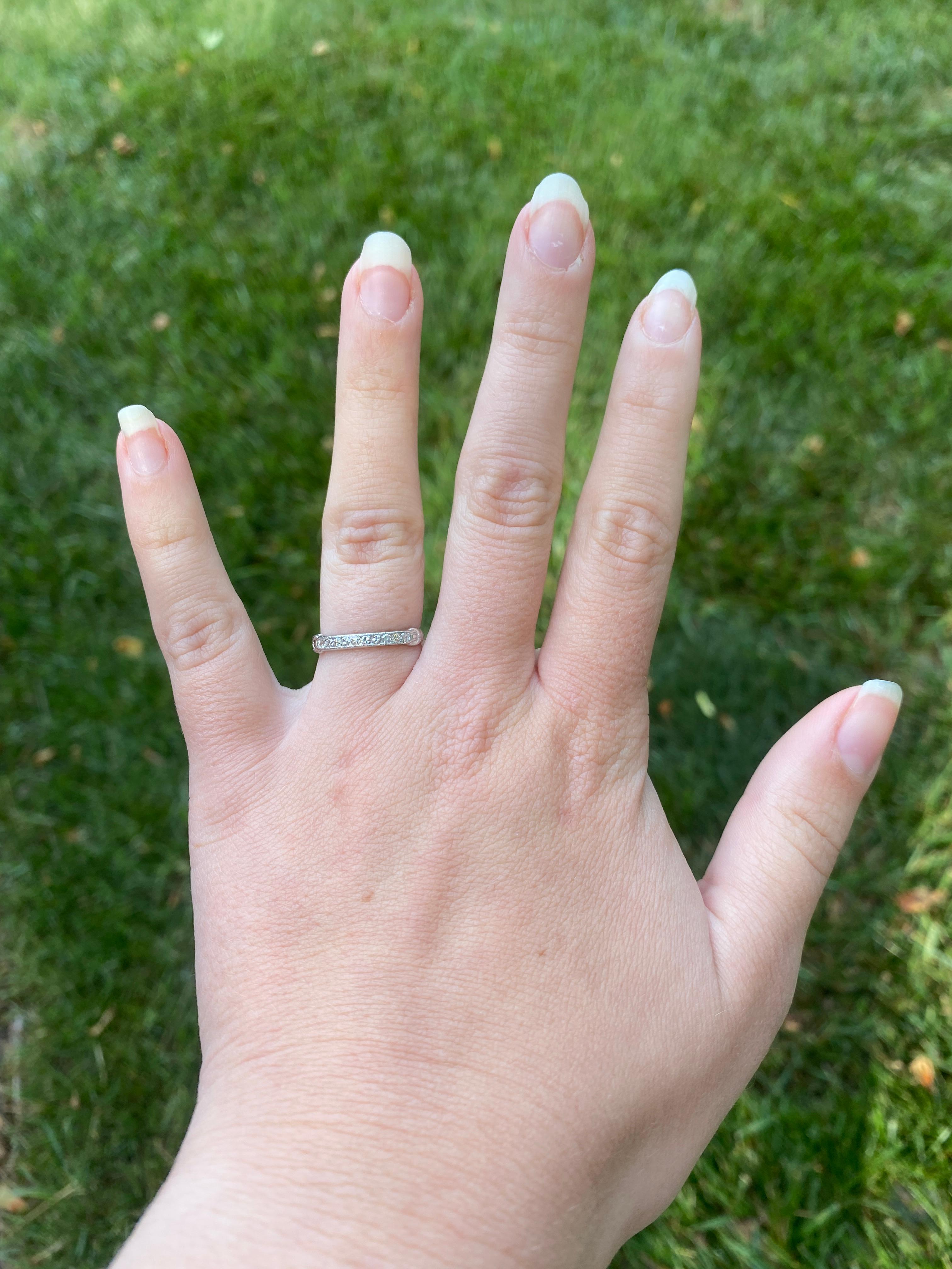 1940's Diamond Wedding Band, 18k White Gold, Ring Size 6.75 1