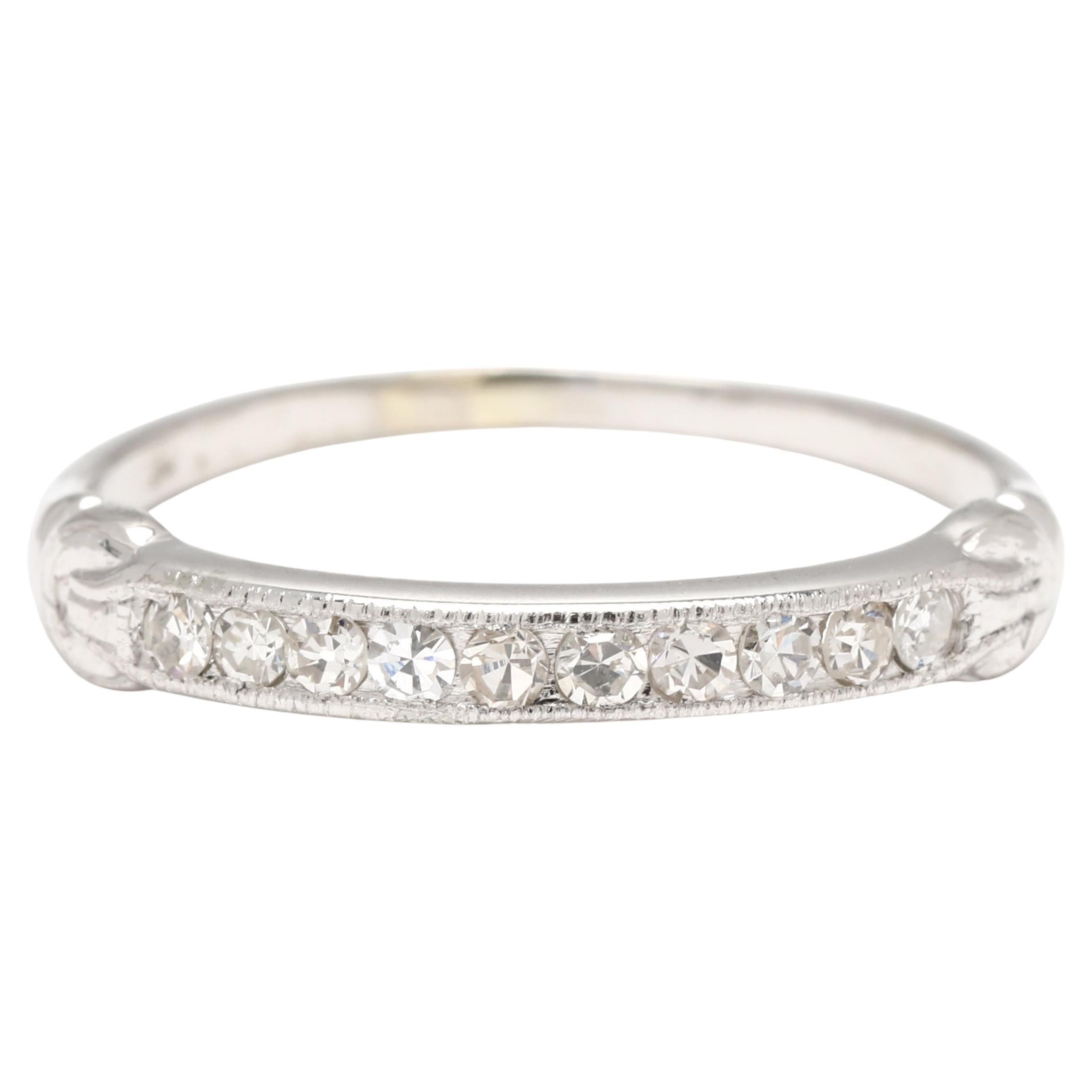 Alianza de diamantes de los años 40, oro blanco de 18 quilates, tamaño del anillo 6,75
