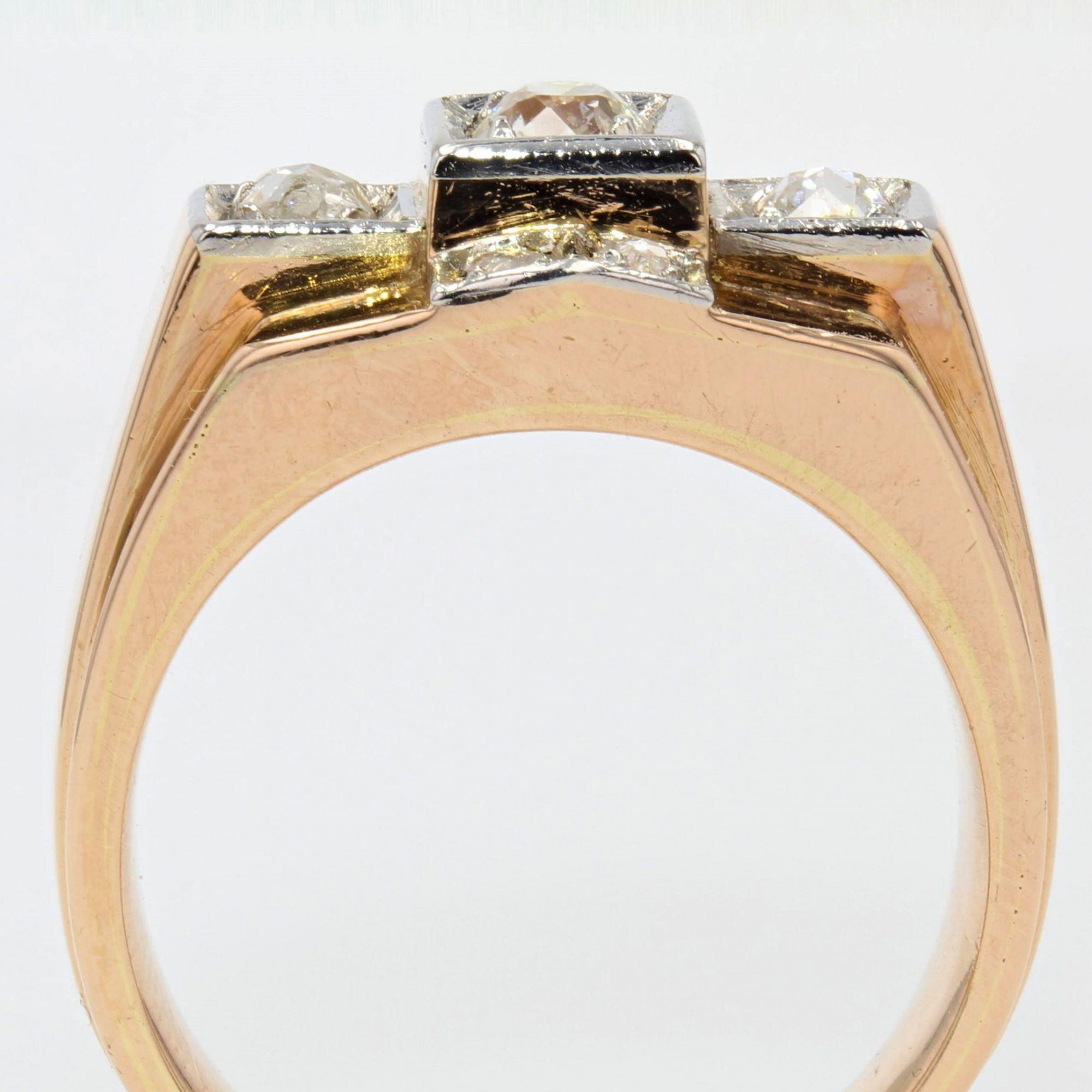 1940s Diamonds 18 Karat Rose Gold Bridge Tank Ring For Sale 5