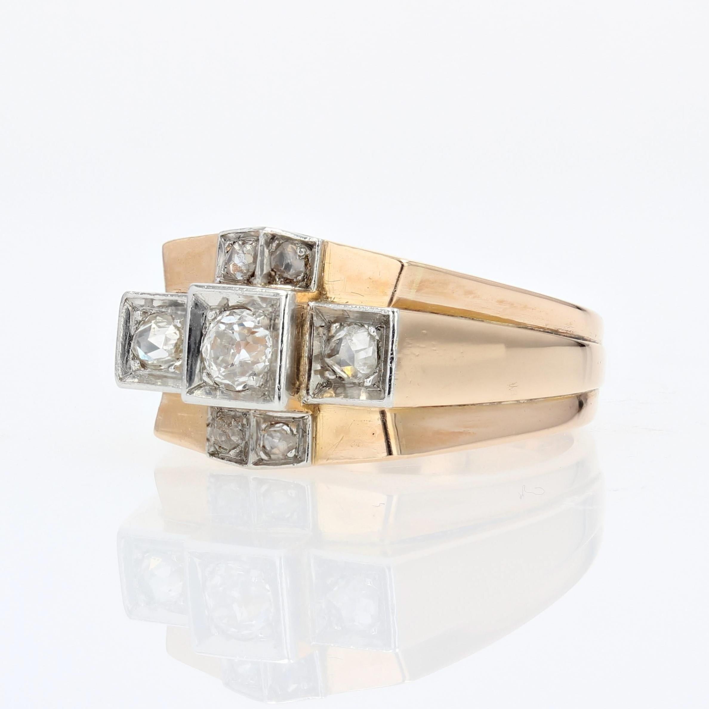 1940s Diamonds 18 Karat Rose Gold Bridge Tank Ring For Sale 1