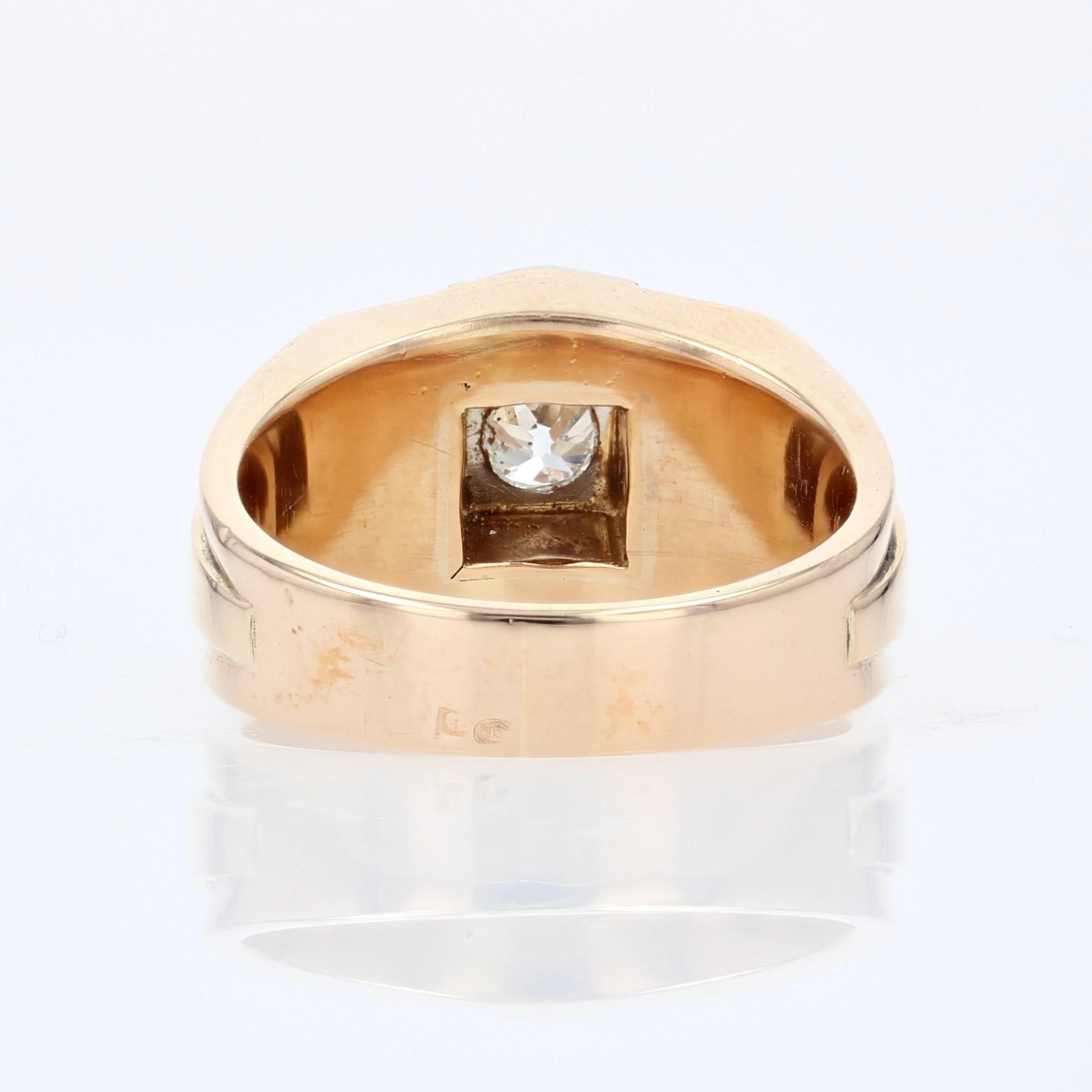 1940s Diamonds 18 Karat Rose Gold Bridge Tank Ring For Sale 3